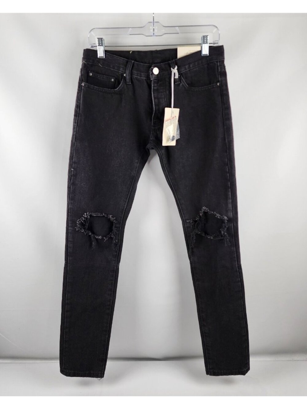 mnml Jeans Mens 29x32 Black Distressed Skinny Button Fly Denim NWT